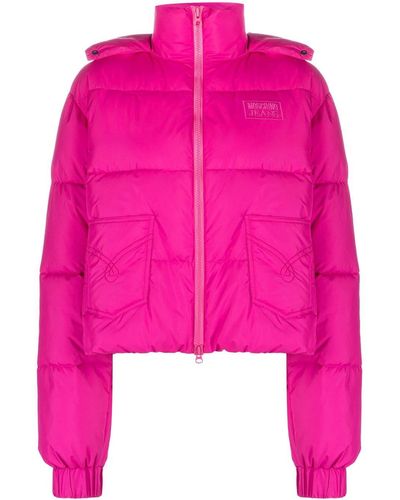 Moschino Jeans Logo-embroidered Hooded Puffer Jacket - Pink