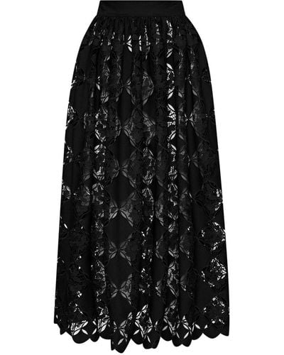 Oscar de la Renta Gardenia Guipure Midi Skirt - Black