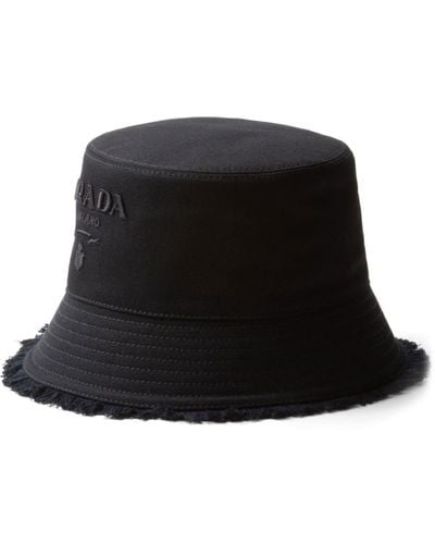 Prada Logo-embroidered Bucket Hat - Black