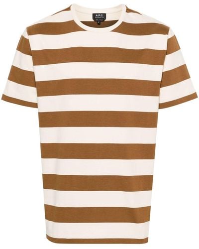 A.P.C. Striped Cotton T-shirt - Brown