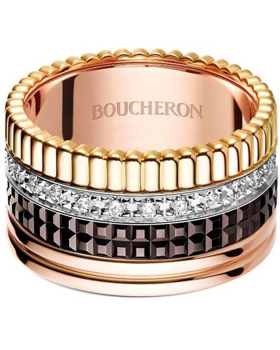 Boucheron 18kt Yellow, Rose, And White Gold Diamond Quatre Classique Large Ring - Pink