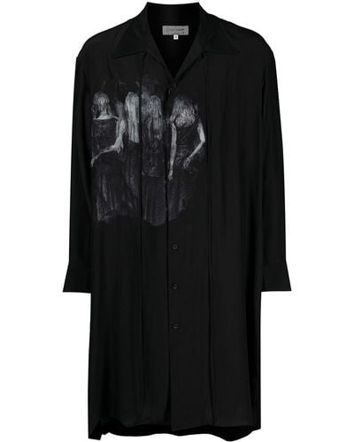 Yohji Yamamoto Graphic-print Longline Shirt - Black