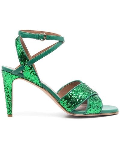 Red(V) Glitter-embellished Open-toe Sandals - Green
