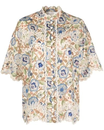 Zimmermann Junie Embroidered Floral-print Shirt - Natural