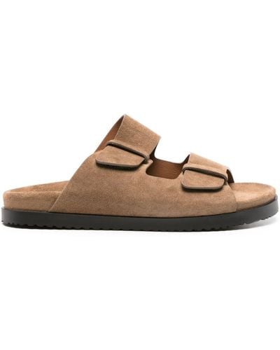 Doucal's Touch-strap Suede Slides - Brown