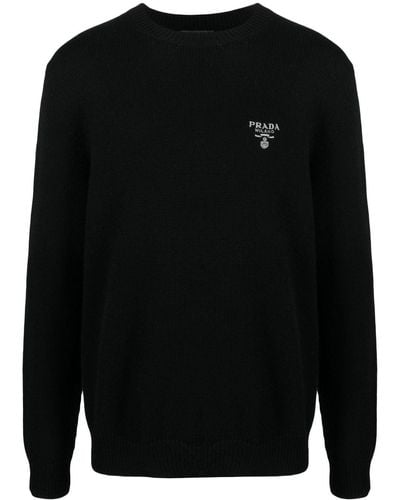 Prada Jersey con logo bordado - Negro