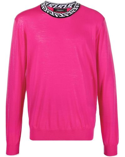 Versace La Greca-print Knitted Jumper - Pink