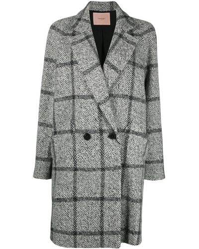 Twin Set Double-breasted Check-print Coat - Black