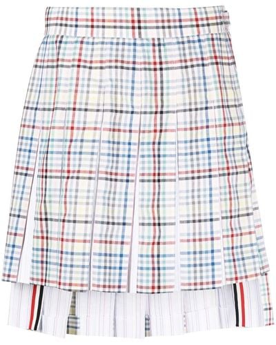 Thom Browne Check-Print Pleated Miniskirt - White