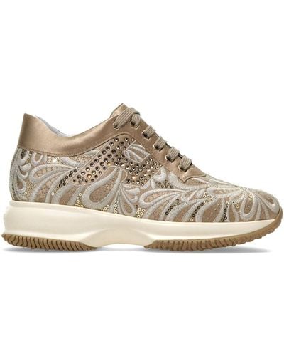 Hogan Interactive Floral-embroidered Sneakers - Brown