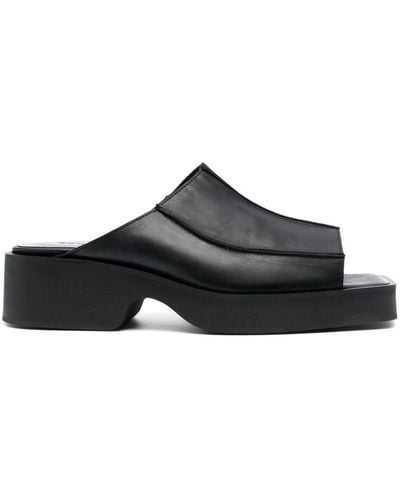 Eckhaus Latta Block Heel Leather Sandals - Black