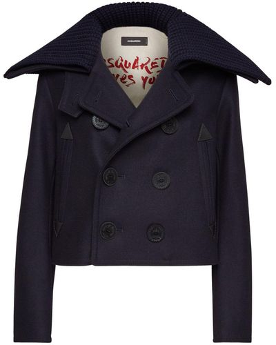 DSquared² Double-breasted Cropped Peacoat - Blue