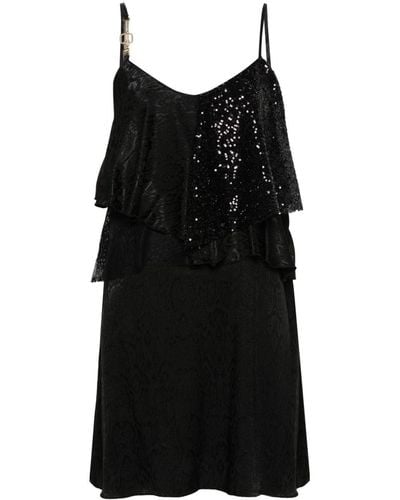 Liu Jo Ruffled Patterned-jacquard Midi Dress - Black
