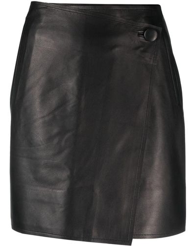 By Malene Birger Wraparound Leather Miniskirt - Black