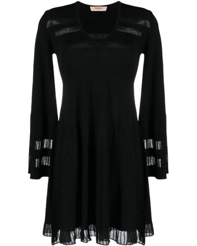Twin Set Geribbelde Maxi-jurk - Zwart