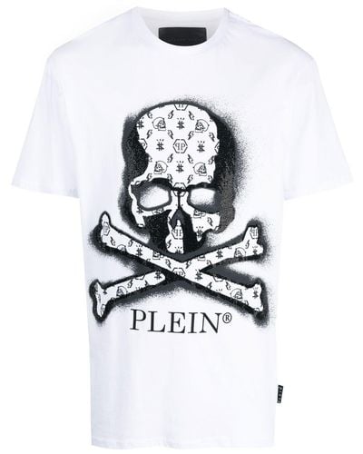 Philipp Plein T-Shirt mit Strass-Totenkopf - Weiß