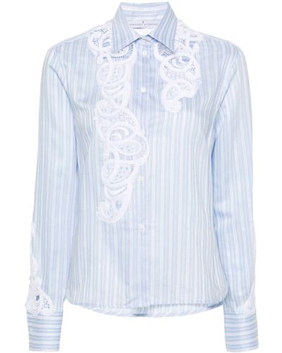 Ermanno Scervino Macramé-lace Striped Cotton Shirt - Blue
