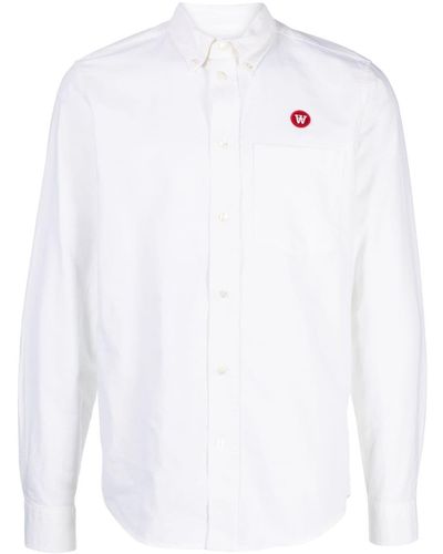 WOOD WOOD Tod Logo-appliqué Cotton Shirt - White