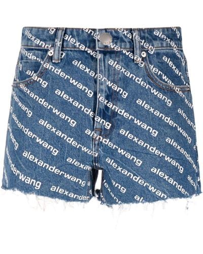 Alexander Wang Short en jean à logo imprimé - Bleu