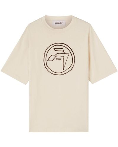 Ambush Emblem-print Organic-cotton T-shirt - Natural