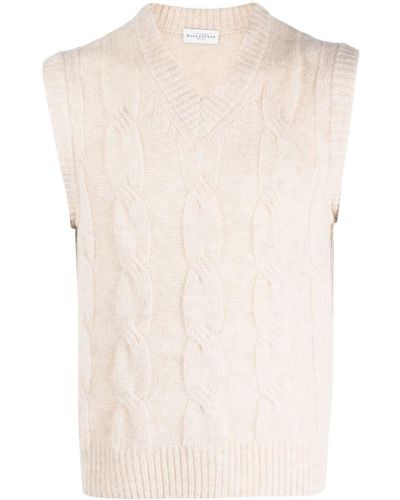 Ballantyne Cable-knit V-neck Sweater - Natural