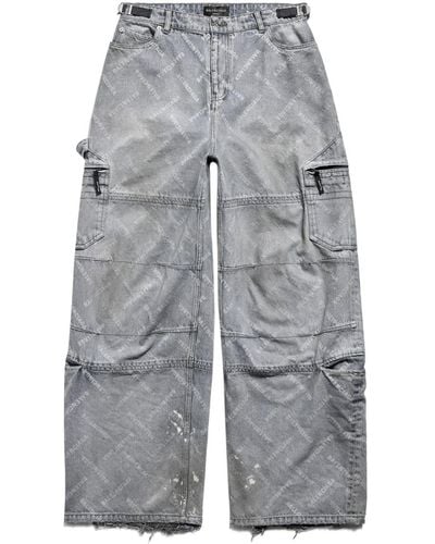 Balenciaga Weite Jeans mit Logo-Print - Grau