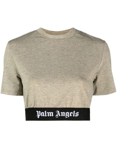 Palm Angels Cropped-T-Shirt mit Logo-Streifen - Natur
