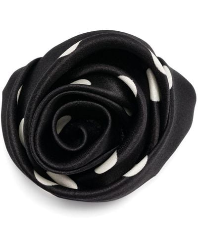 Saint Laurent Rose Silk Brooche - Black