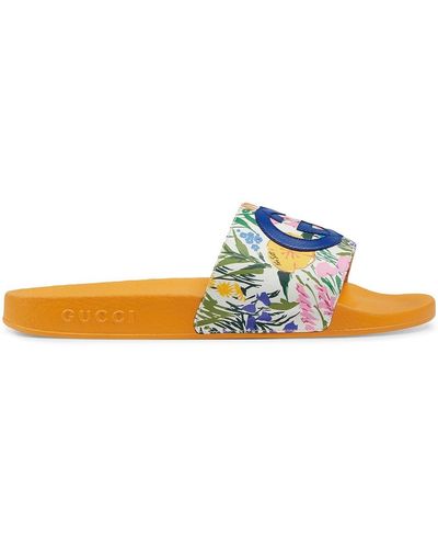 Gucci X Ken Scott Floral-print Slides - Orange