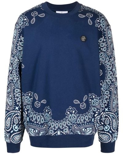 Philipp Plein Bandana-print Cotton Sweatshirt - Blue