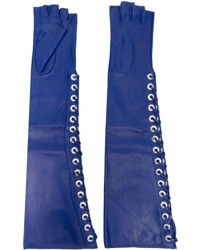 Manokhi Lace-up Fingerless Leather Gloves - Blue