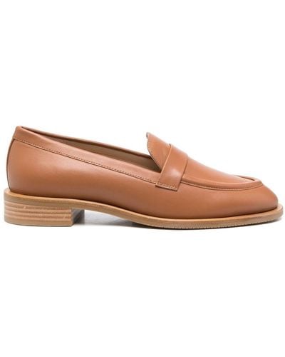 Stuart Weitzman Round Toe Leather Loafers - Brown