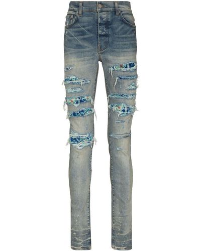 Amiri Pj Trasher Distressed-effect Skinny Jeans - Blue