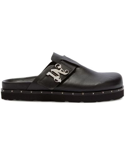 Palm Angels Logo-plaque Studded Leather Mules - Black