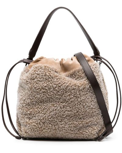 Brunello Cucinelli Shearling drawstring bucket bag - Marrone