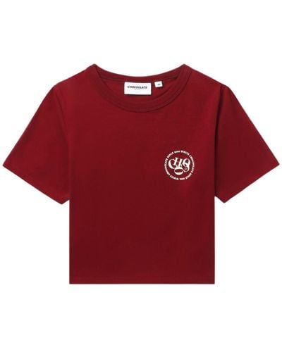 Chocoolate T-shirt crop con stampa - Rosso