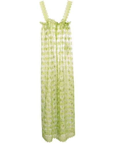 Olympiah Sheer Geometric Lace Dress - Green