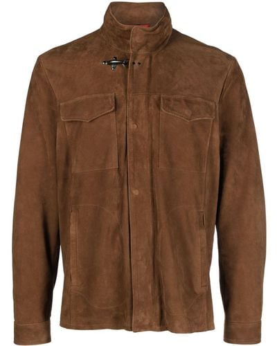Fay Hooded Suede Shirt Jacket - Brown