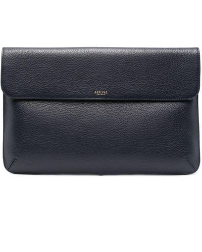 Aspinal of London Leather Laptop Bag - Blue