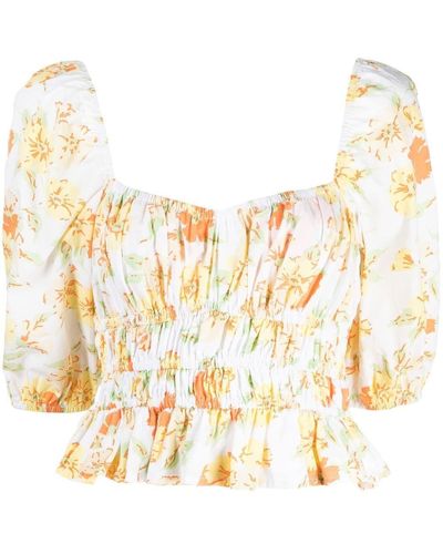 Faithfull The Brand Palermo Floral-print Peplum Top - Metallic