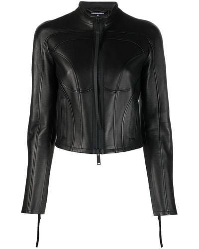 DSquared² Paneled Leather Jacket - Black