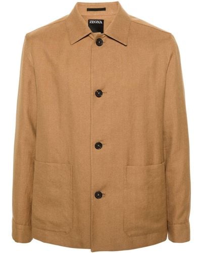 Zegna Twill Linen-blend Shirt Jacket - Brown