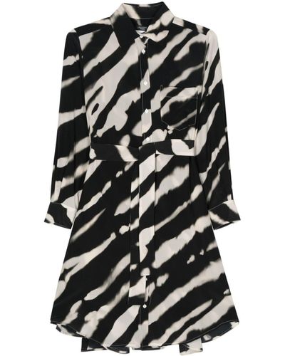 Weekend by Maxmara Robe-chemise en soie à imprimé abstrait - Noir