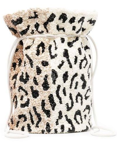 Ganni Leopard-print Beaded Pouch Bag - Brown