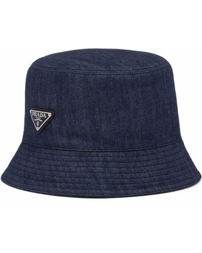 Prada Triangle-logo Denim Bucket Hat - Blue