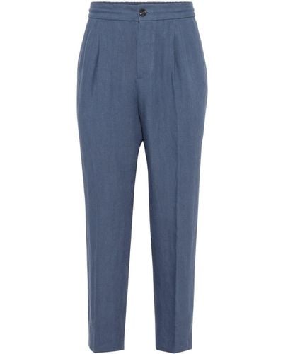 Brunello Cucinelli Linen Straight-leg Trousers - Blue
