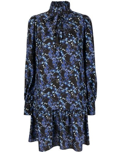 Karl Lagerfeld Orchid-print Silk Dress - Blue