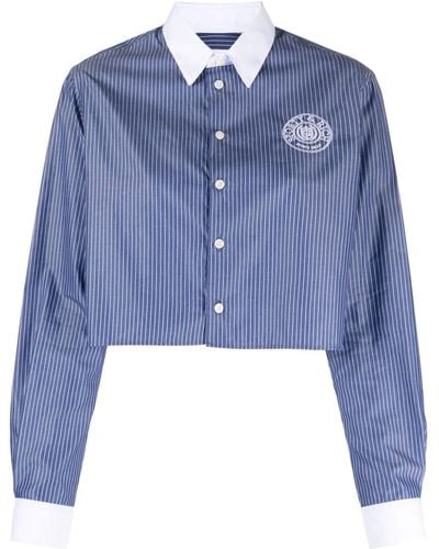 Sporty & Rich Conneticut Logo-print Striped Shirt - Blue