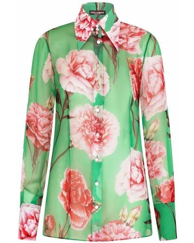 Dolce & Gabbana Floral-print Silk Georgette Shirt - Green