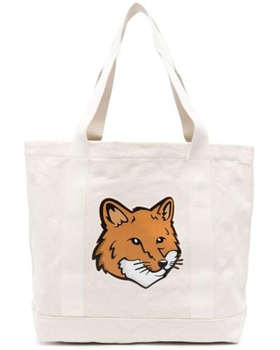 Maison Kitsuné Fox Head Canvas Tote Bag - White